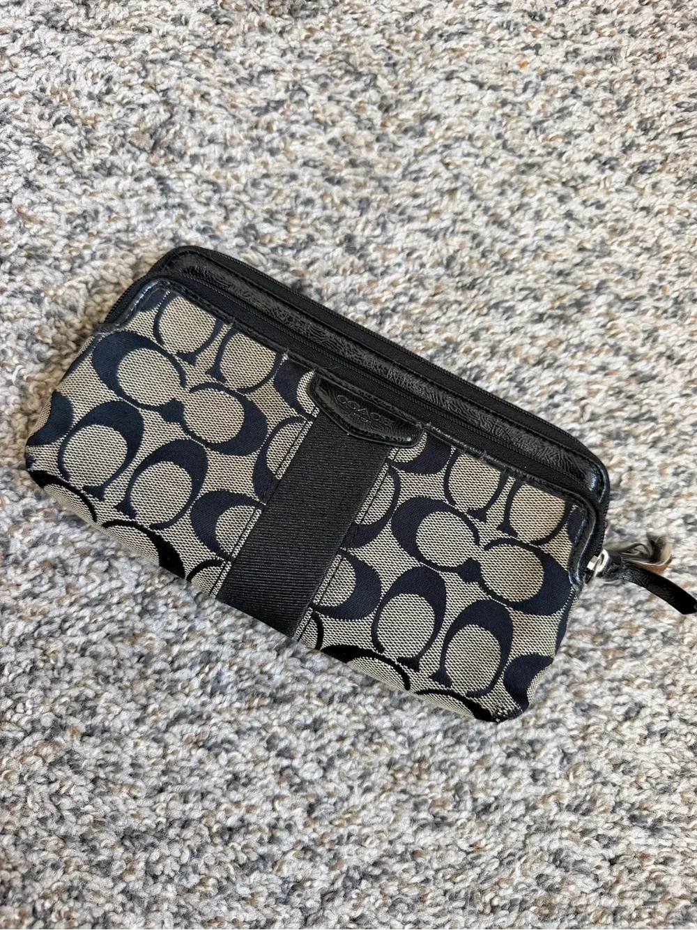 Coach Signature Double Zip Wristlet Clutch Wallet Black